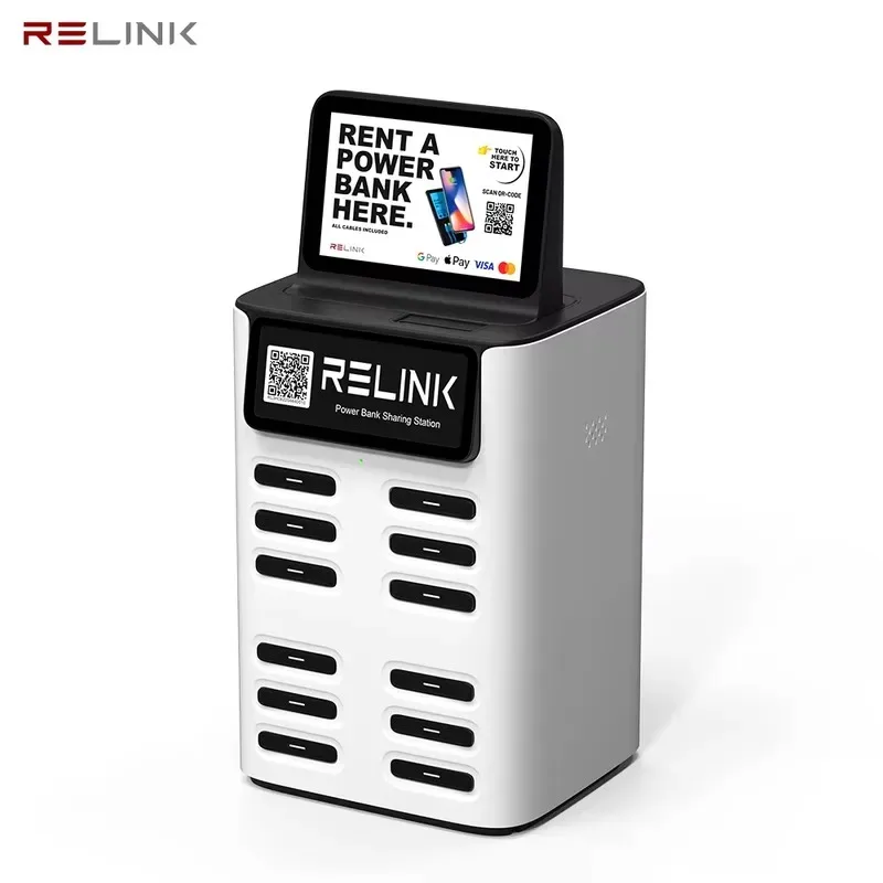 Hot Sale Relink 12Slots QR Code Shared Power Bank Rental Station 22.5W Fast Charge 8000mAh Portable Powerbank Charging