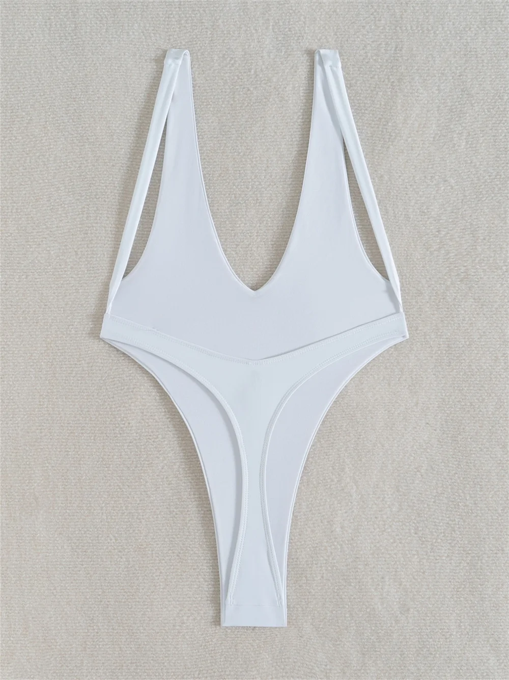 High Cut Swimsuit Deep V Backless Bikini Sets Extreme Monokini White Vacation Swimwear Women Bathing Suit Beach Outfits BodySuit