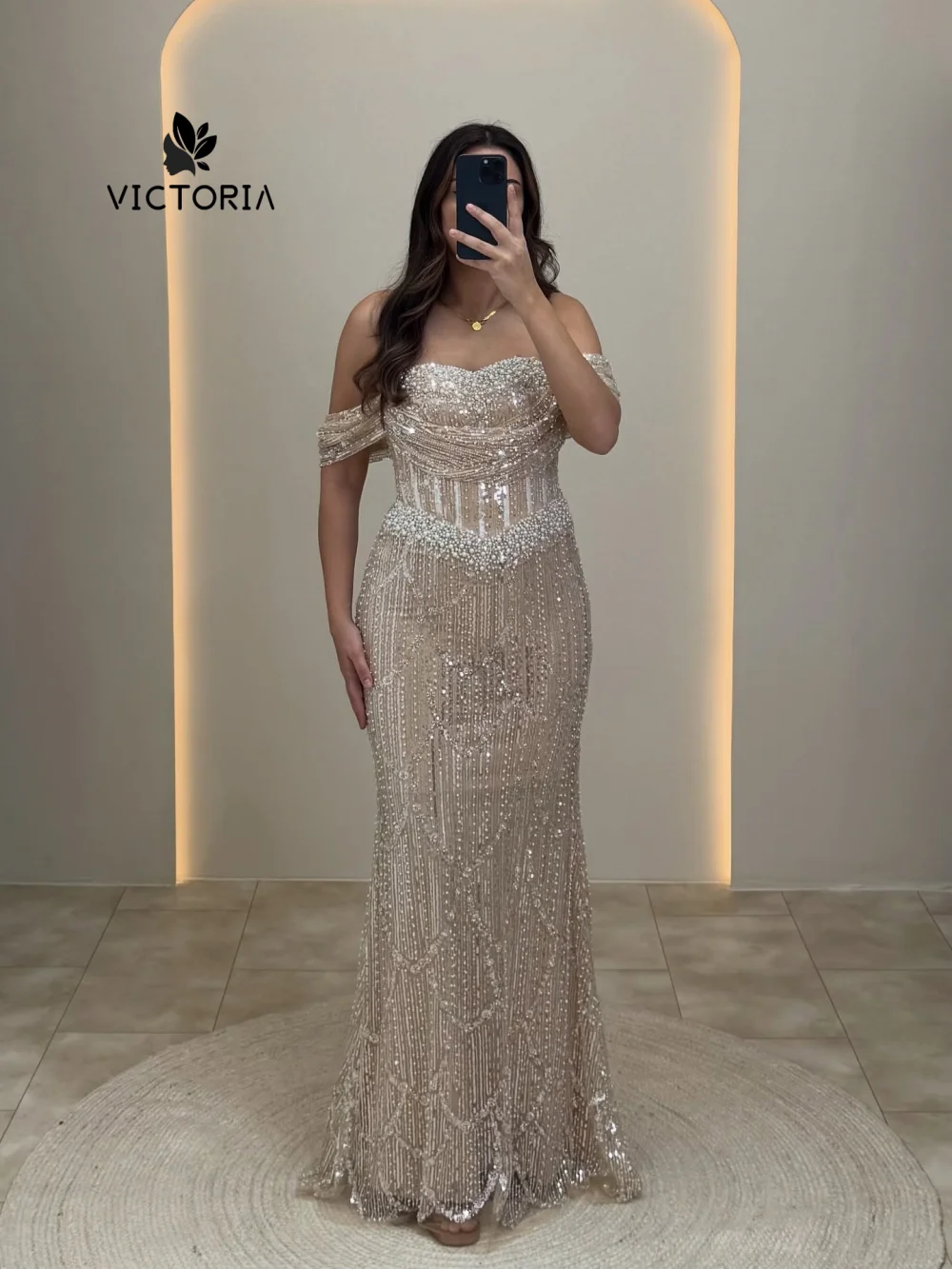 

Nude Beaded Evening Dress for Women Sequins and Beads Sleeveless Strapless Pageant Vestidos De Gala Customized