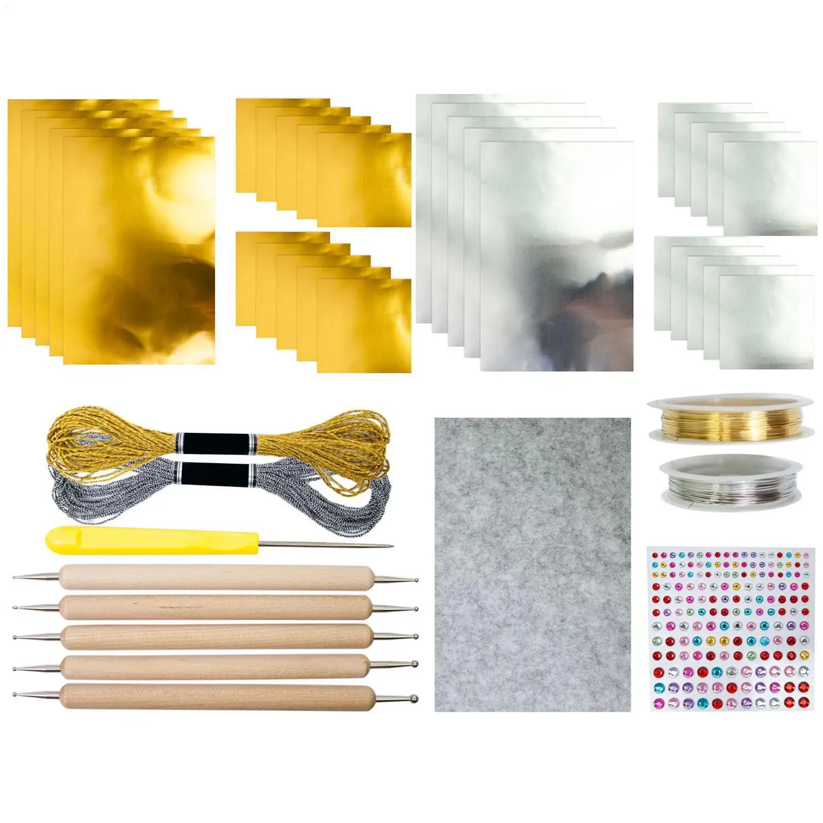 

Foil Paper for Crafts Metal Embossing Art Kit Silver Gold Shimmer Shiny Embossing Engraving Painting Kit Crafting Art for Kids