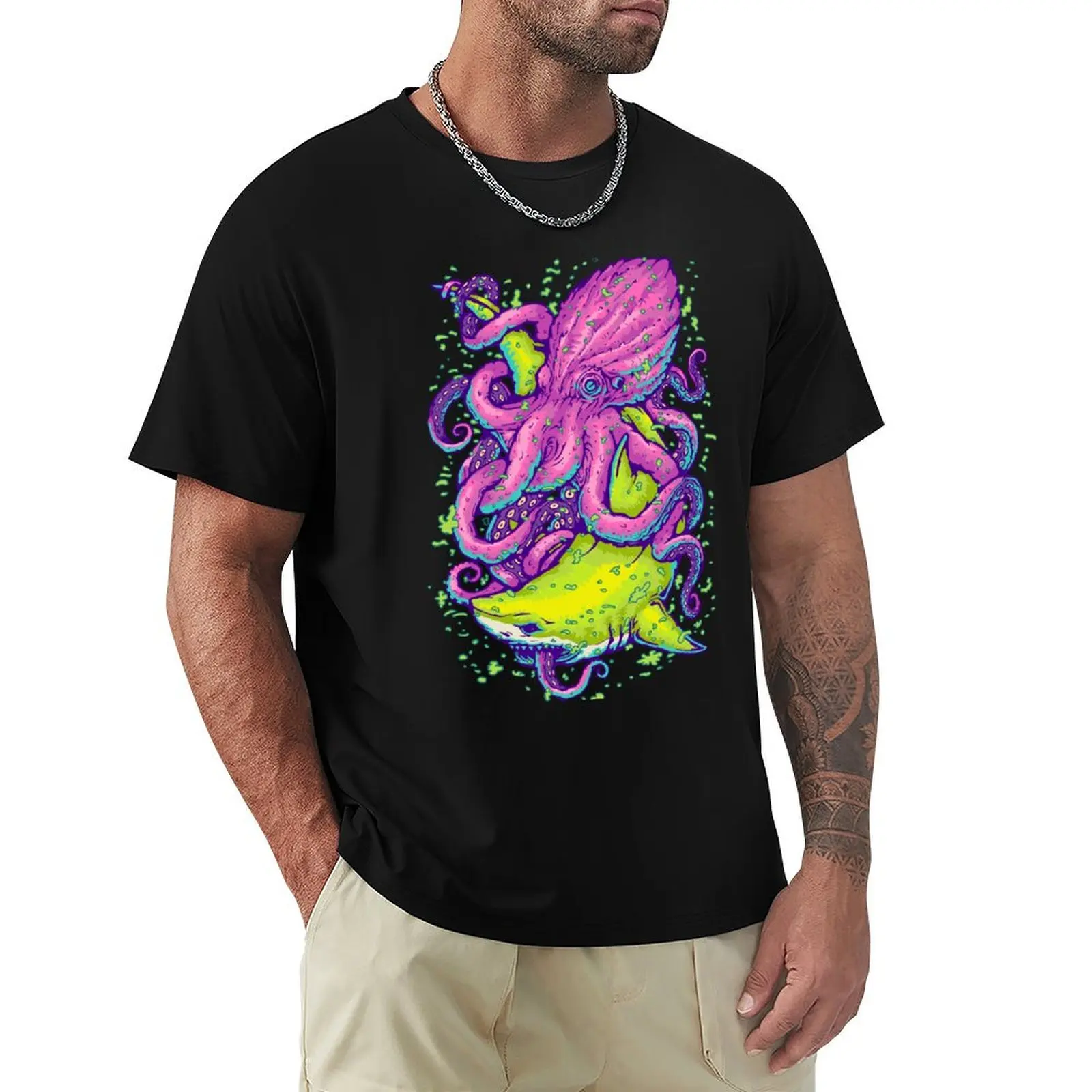 

shark vs kraken T-Shirt Funny t-shirt oversize t-shirts man oversizeds plain white t shirts men