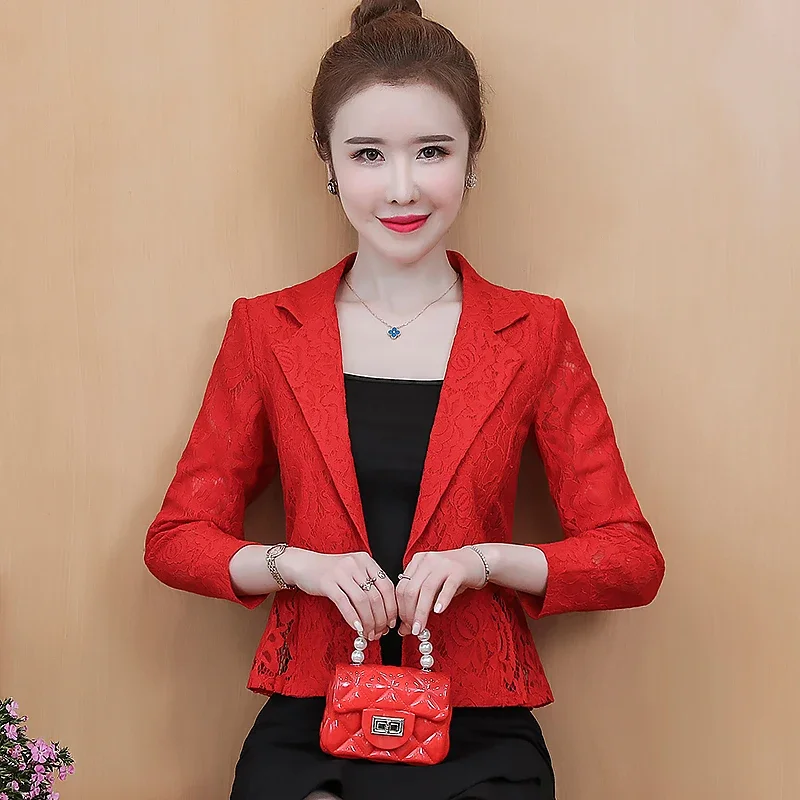 Jackets for Women 2024 Office Lady Red Black White Slim Lace Cardigan Woman Jacket Fashion Short Jacket Coat Women Clothes D539