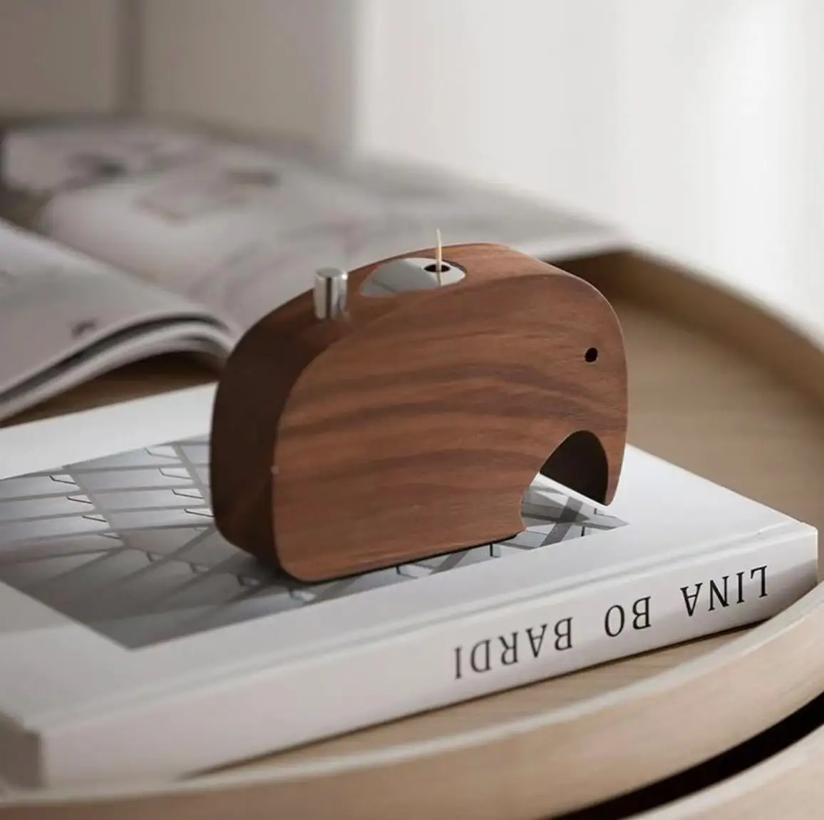 Light luxury walnut solid wood household elephant toothpick box press creative cute decorative ornament