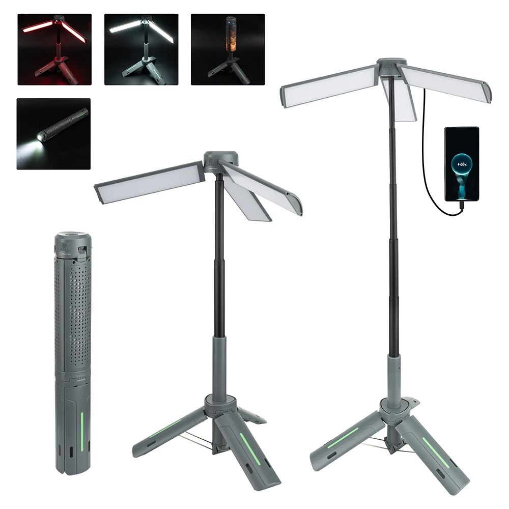 

Телескопическая походная лампа с USB-C зарядкой, 8 режимов освещения, светодиодный верхний светильник для кемпинга и активного отдыха