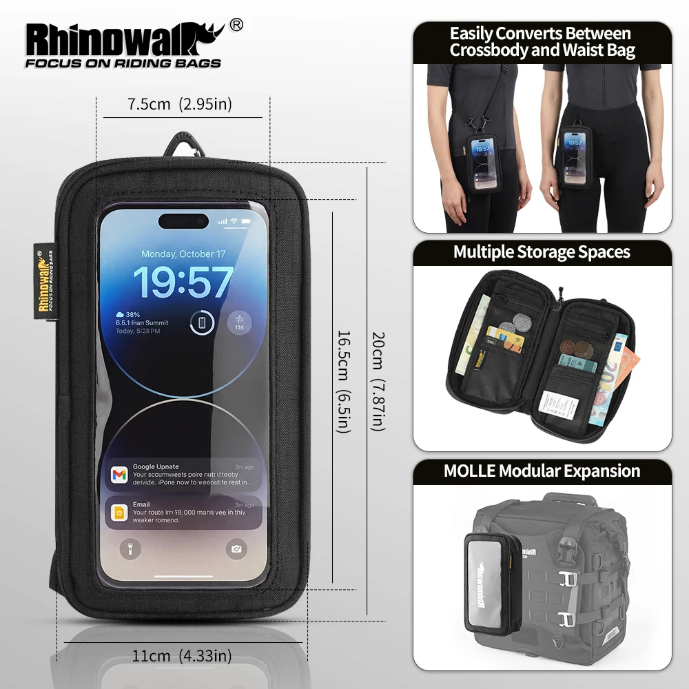

Rhinowalk Multi-Functional Extendable Phone Bag Navigation Dedicated Storage Bag Touchscreen Support Molle Crossbody Waist Bag