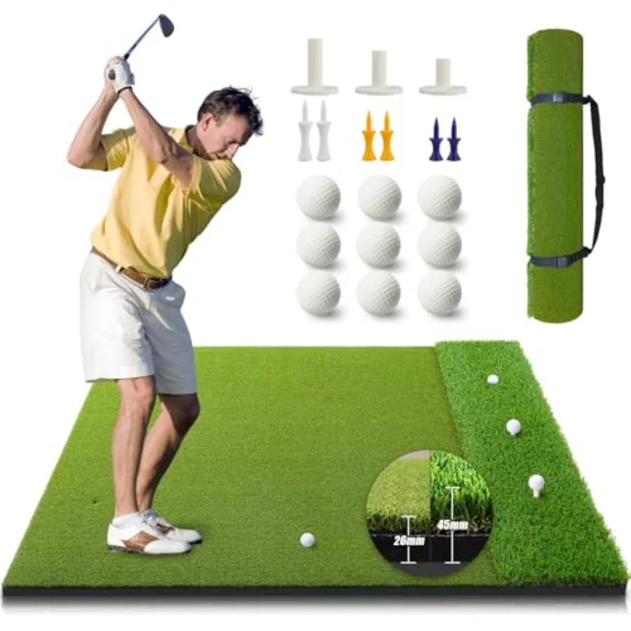 

Golf Hitting Mat, Dual-Turf and Tri-Turf Portable and Foldable Golf Mat, Artificial Turf Golf Training Aids for Hitting, Swing