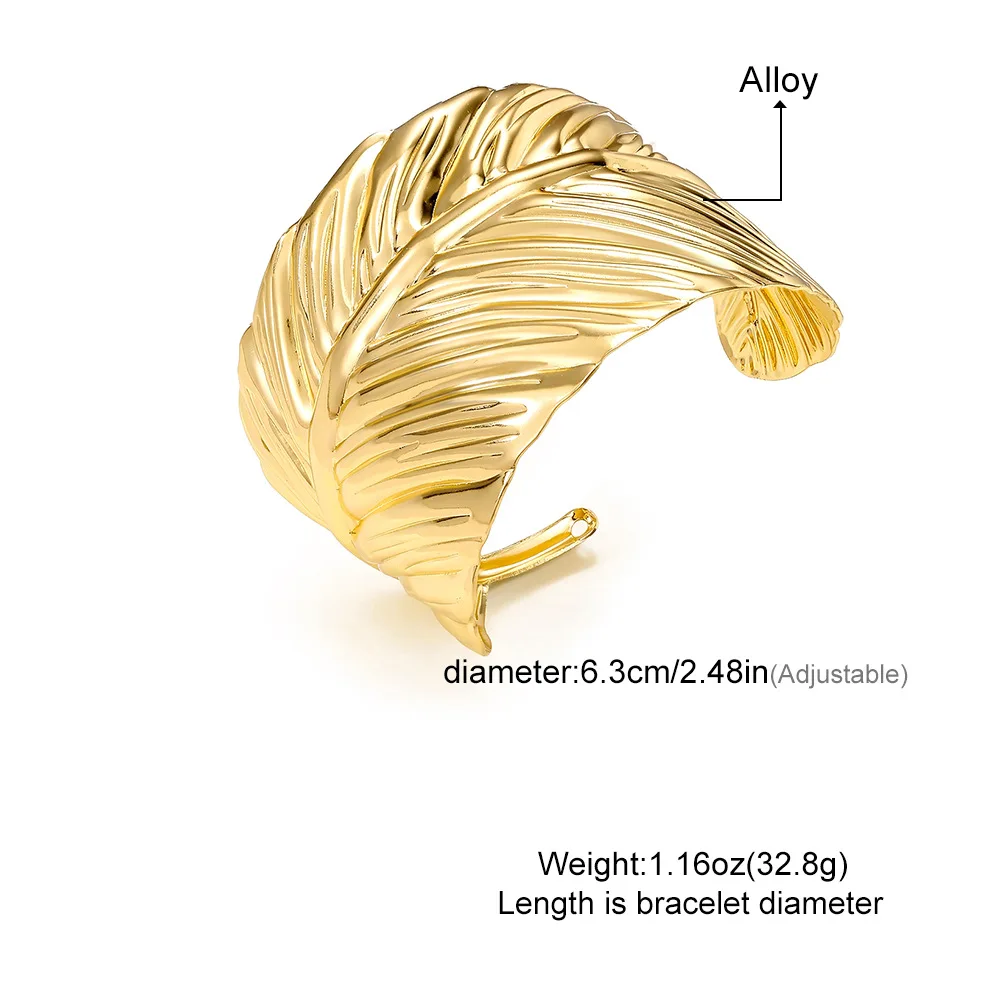 DIEZI Punk Gold Color Leaves Cuff Wide Bangles Vintage Fashion Metal Bangle For Women Men Bracelets 2024 New Party Jewelry