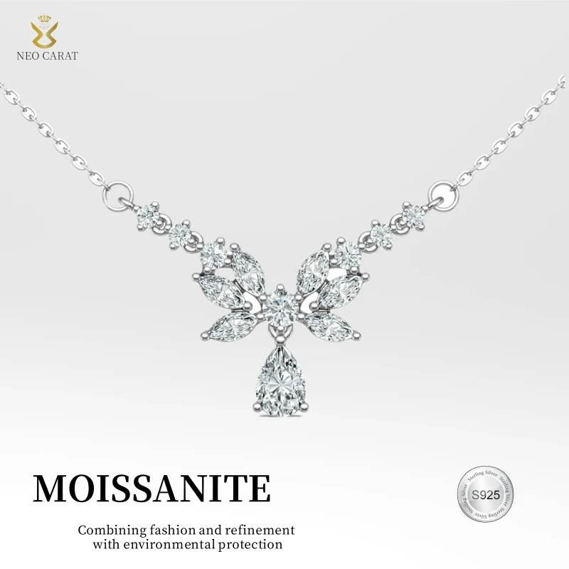 

NEO CARAT S925 Sterling Silver Water Droplet Moissanite Necklace 3.44ct Luxury Collarbone Chain Personalized Boutique Jewelry