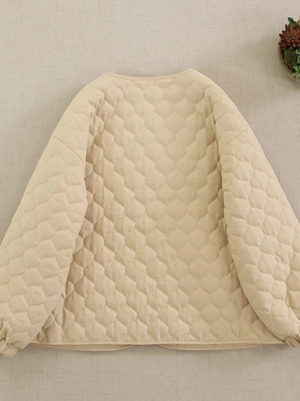 레트로 일본 스타일 여성용 짧은 면 재킷 푹신한 루즈핏 면 조끼 달콤한 숲 시스템 두꺼운 긴 소매 라운드 넥