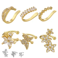 ZHUKOU butterfly Ear cuffs women clip on earrings Flower No Pierced earrings for women Cubic Zirconia Jewelry Wholesale VE705