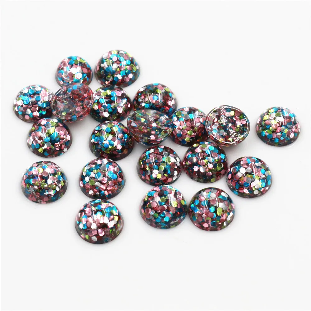 40pcs Fashion 8mm 10mm 12mm Blue Pink Green Colors Bright wafer Style Flat back Resin Cabochons For Bracelet Earring accessories