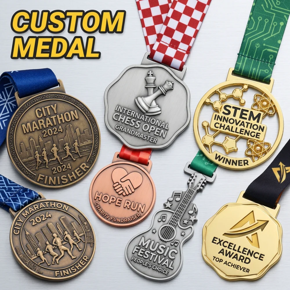 Wholesale 100PCS Custom Metal Medal Design Your Own Blank Alloy Zinc 3D Gold Award Marathon Running Custom Metal Sport Medals