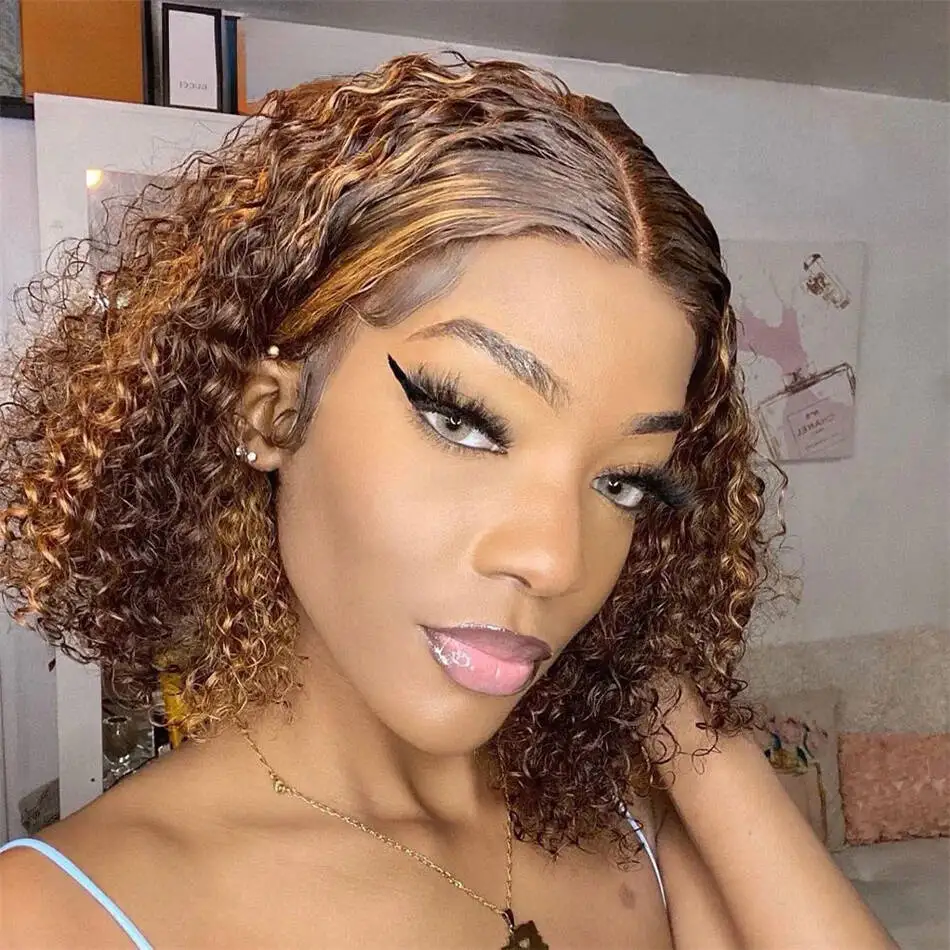 

Highlight Bob Wig P4/27 Honey Blonde 13x4 Lace Front Wig Human Hair Curly Bob Wigs Pre Plucked With Baby Hair Deep Wave Bob Wig