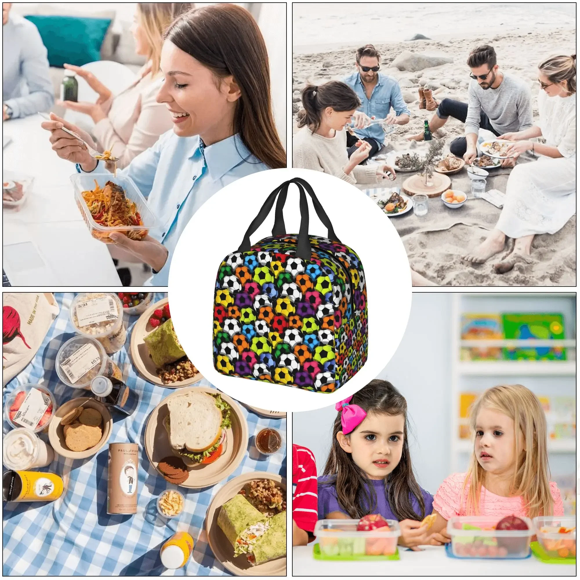 Footbally Print Cool Soccerly Lunch Bag Women Footbally Print  Cooler Thermal Insulated Lunch Box for Adult Office
