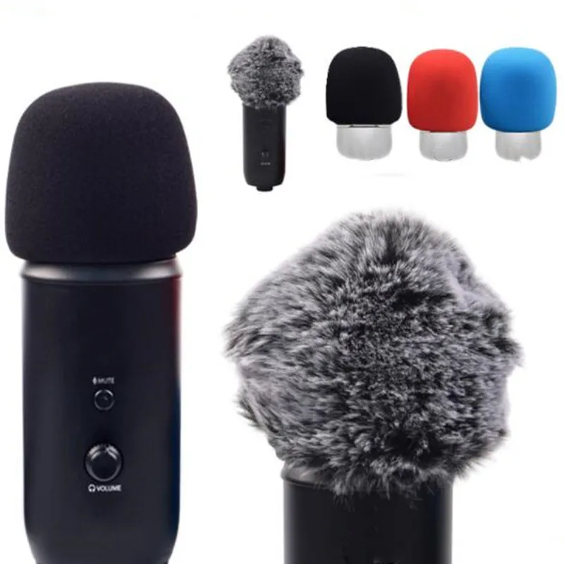 1PC Foam Microphone Windscreen with Furry Windscreen Muff, Mic Wind Cover Pop Filter for Blue Yeti, Blue Yeti Pro USB Microphone