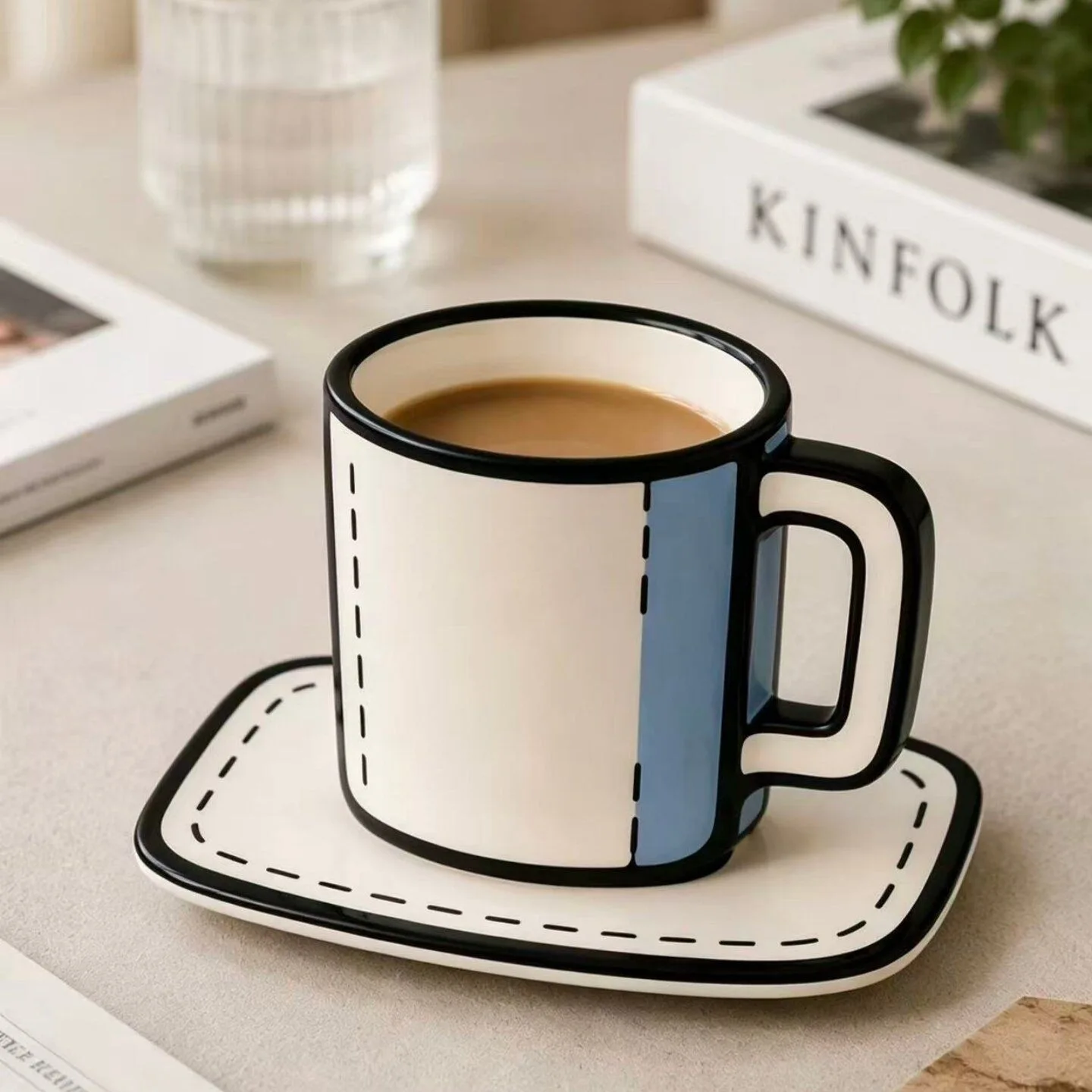Generic Cartoon Style 2D Ceramic Mug Large Capacity Creative Coffee Milk Juice Water Cup With Saucer For Home Office Daily Use