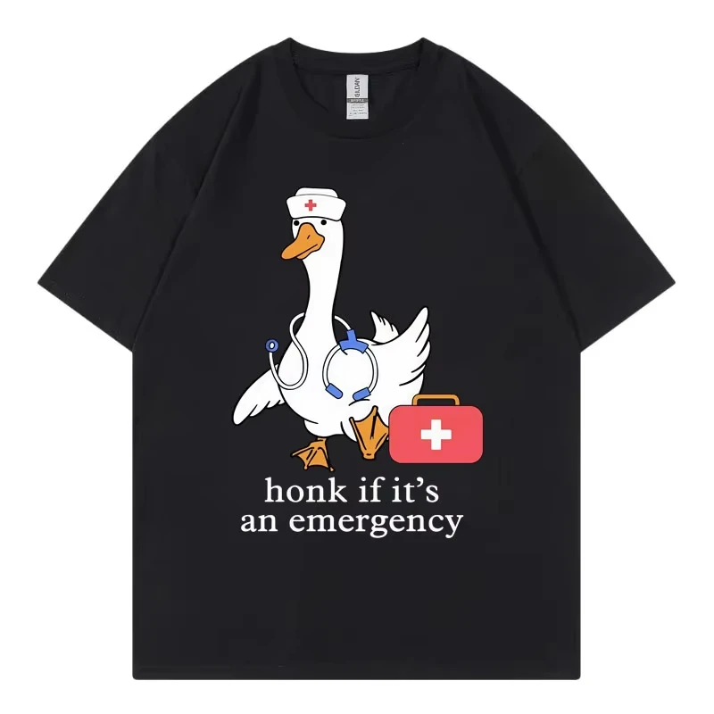 Honk إذا كان ممرضة طوارئ مضحك سخيف أوزة ميمي تي شيرت جودة عالية موضة تي شيرت للجنسين عادية فضفاض تي شيرتات قطن