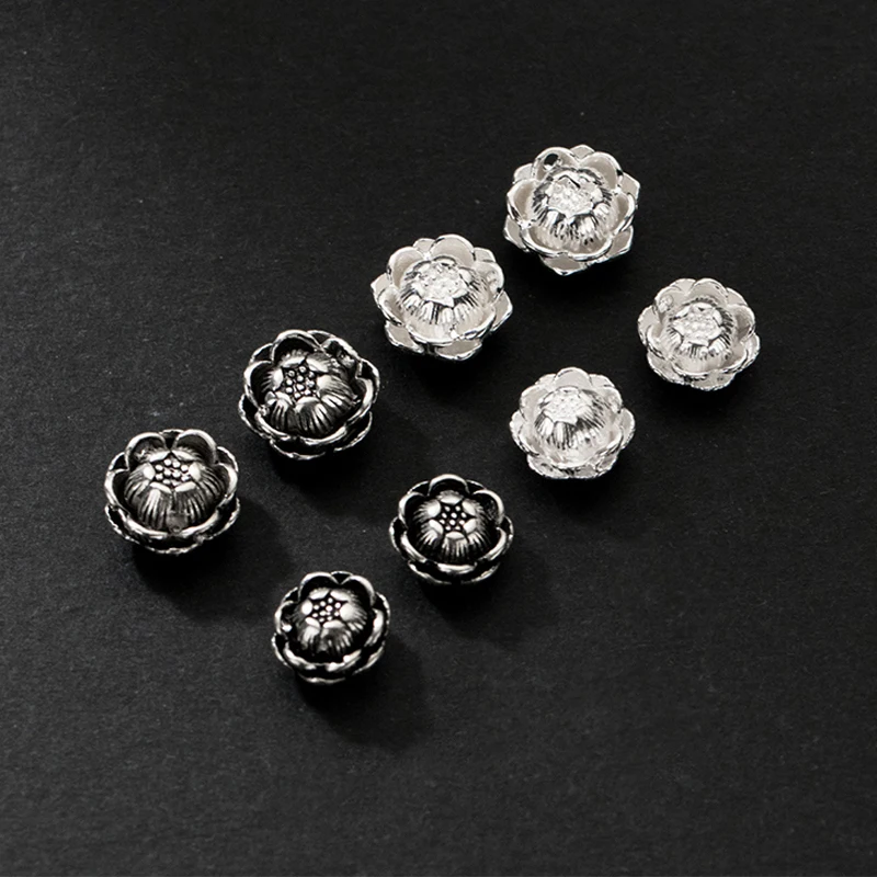 1pc925 Sterling Silver Fancy Lotus Spacer Beads 9/10mm Decoration Bracelets Beading Charm Findings DIY Jewelry For Birthday Gift