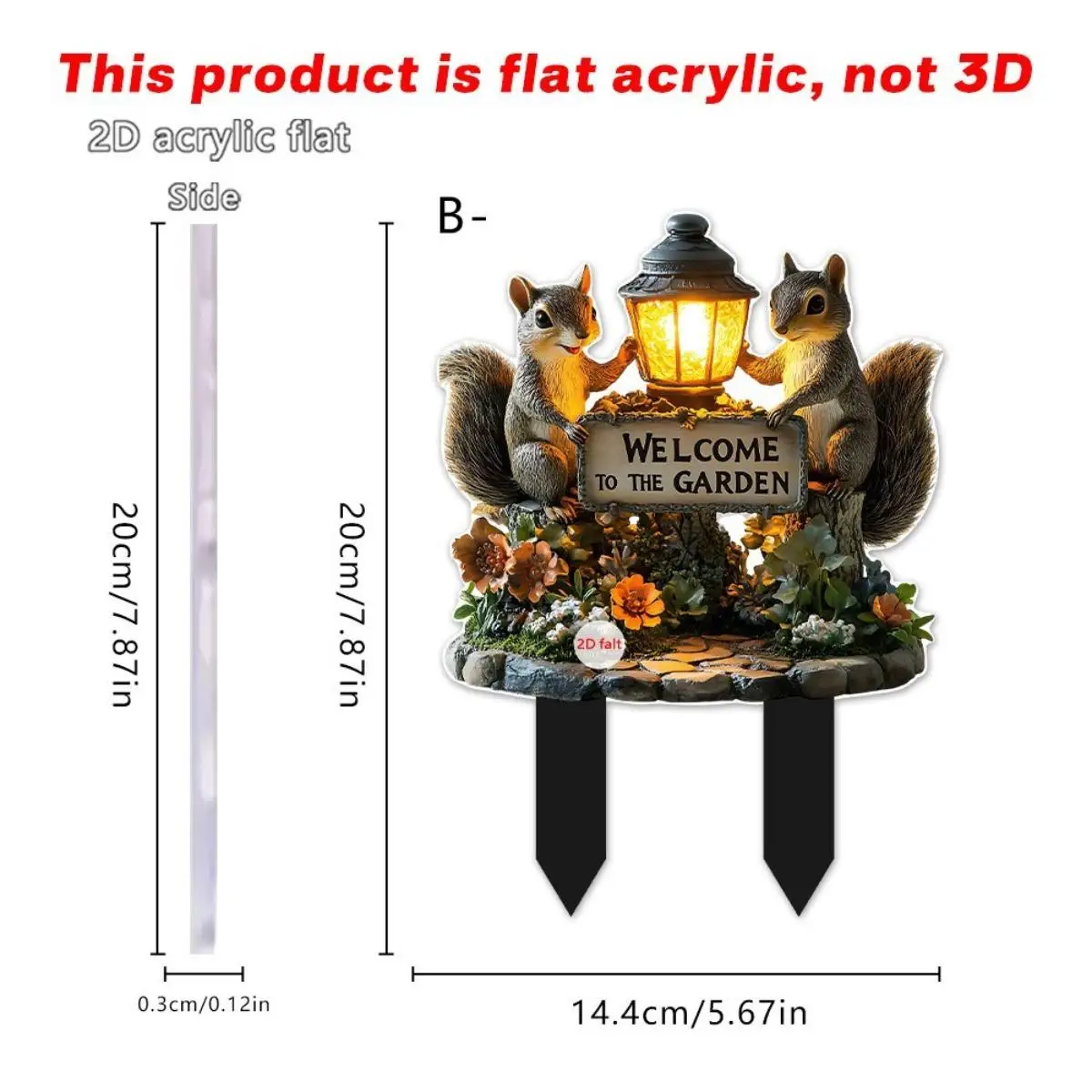 Squirrel Decorative Garden Stake 2D Acrylic Sign for Backyard Indoor Outdoor