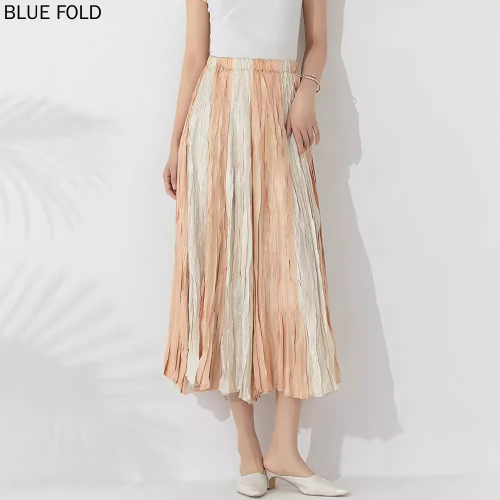 MIYAKE PLEATS High-end Temperament New Color Matching Skirt High Waist Pleated Skirt Elegant Fashion Loose Slim Skirt for Women