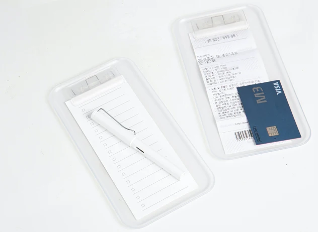 Frosted Acrylic Tray with Clips, Memo and Bill Holder for Scrapbooking, Notes, Stationery, Cute Desk Accessories for Girls