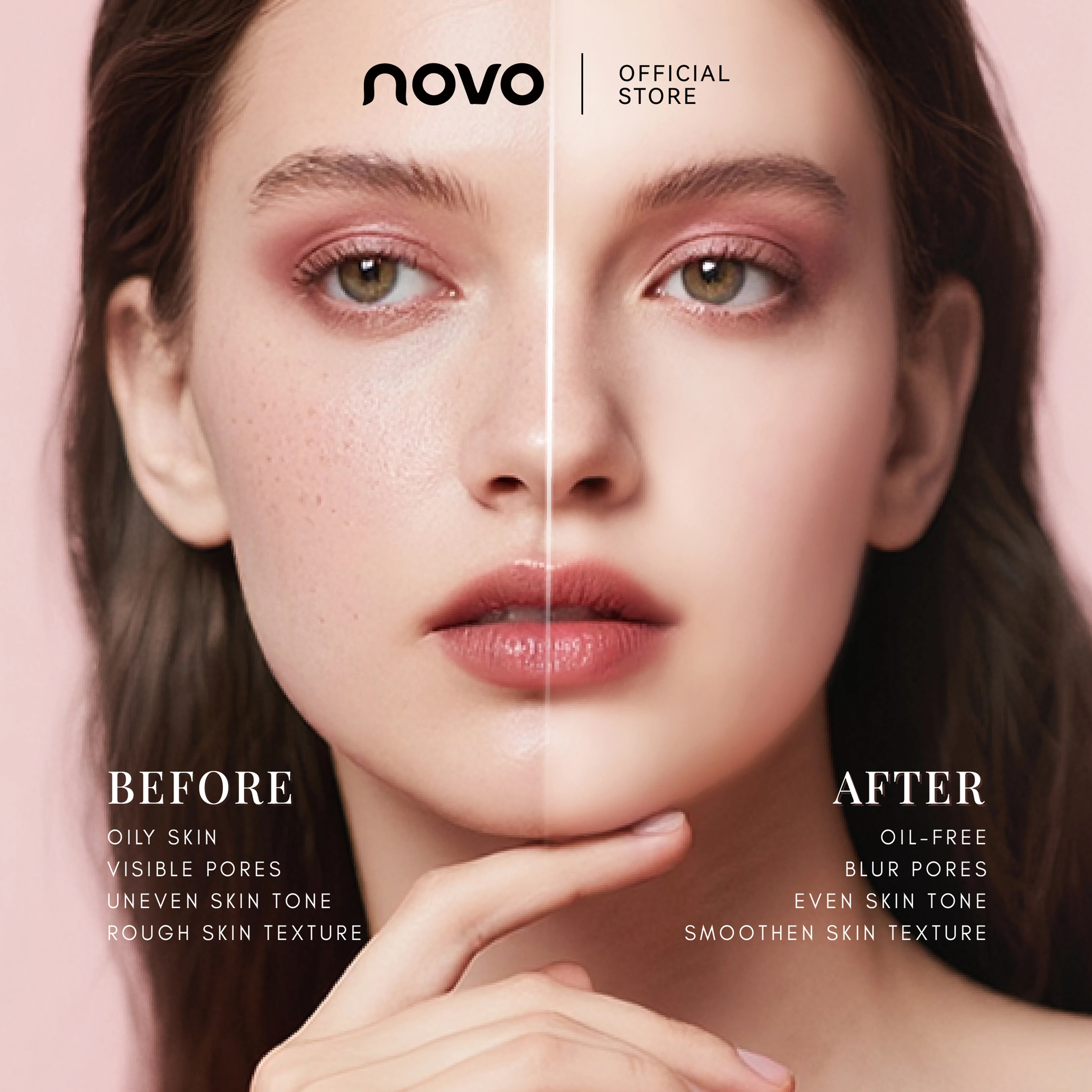 NOVO Oil-control, long-lasting, soft-focus matte loose powder Does not cake or clump Natural finish with a fine, smooth texture