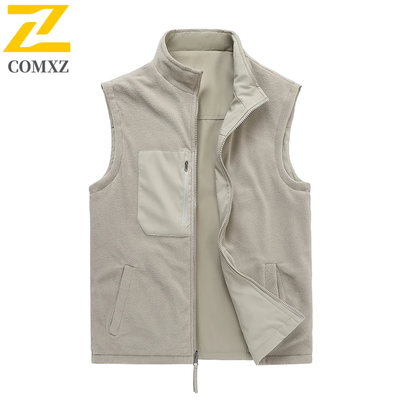 

M-8XL Plus Size Men Gilet 2025 Outdoor Fishing Workwear Reversible Vest Stand Collar Breathable Quick Dry Sleeveless Jacket
