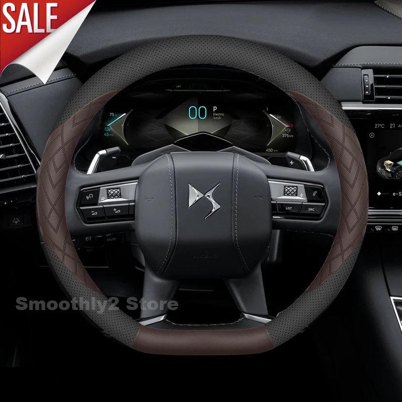 Leather Car Steering Wheel Cover For DS3 DS4 DS5 DS7 Crossback DS9 DS Nº8 DS8 Non-slip Auto Steering Wheel interior Accessories 3