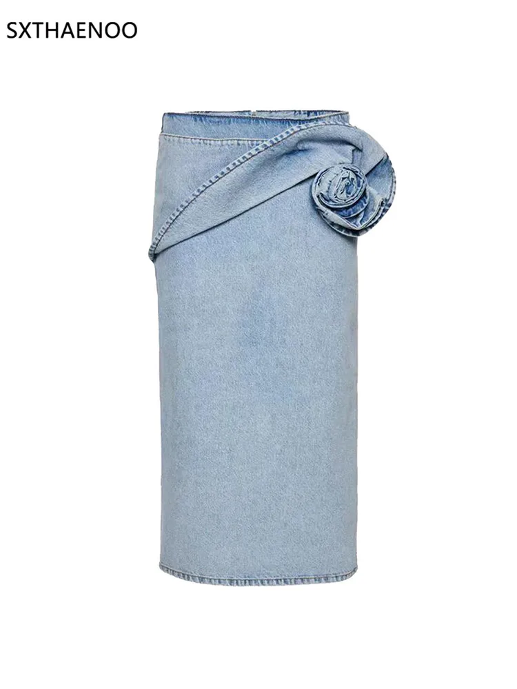 Sxthaenoo saia saias roupas femininas mini roupas femininas y2k gótico longo azul 3d flores vestido 2025 vestidos