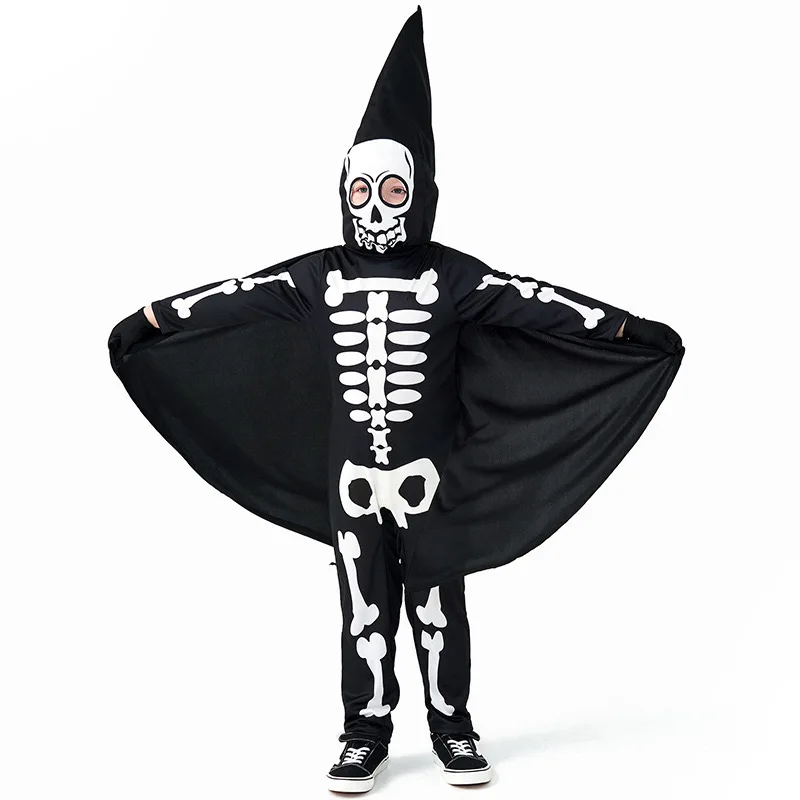 Unisex Kids Black Devil Ghost Skeleton Cosplay Children Halloween Death Azrael Costumes Carnival Purim Role Playing Party Dress