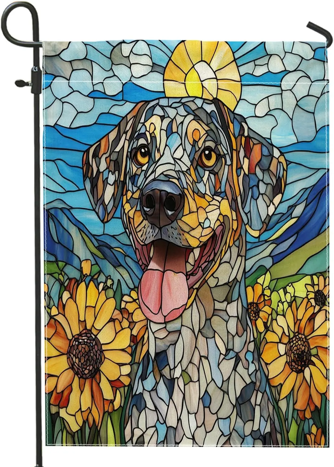 Spring catahoulas Leopard Dog Garden Flags 12x18 Inch Double Sided for Outside, Funny Puppy Stained Glass Standard Vertical  uui