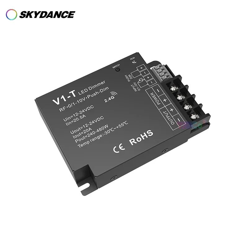 

V1-T 12V-24V 20A CV RF 1-10V Push-Dim 3in1 Dimming Controller Dimmer Auto-transmitting/Synchronize For Single color led strip