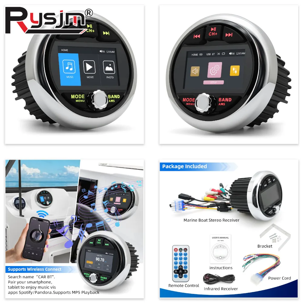 N MP5 Marine Stereo Waterproof IPX5 Boat Radio Media Player Bluetooth-compatible FM AM RDS Audio For Yacht Boat ATV UTV