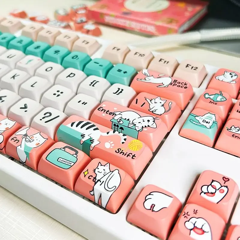 

Cartoon cat keycap five-sided sublimation Pbt keycap xda height 136 keys cute girl keyboard cap personality