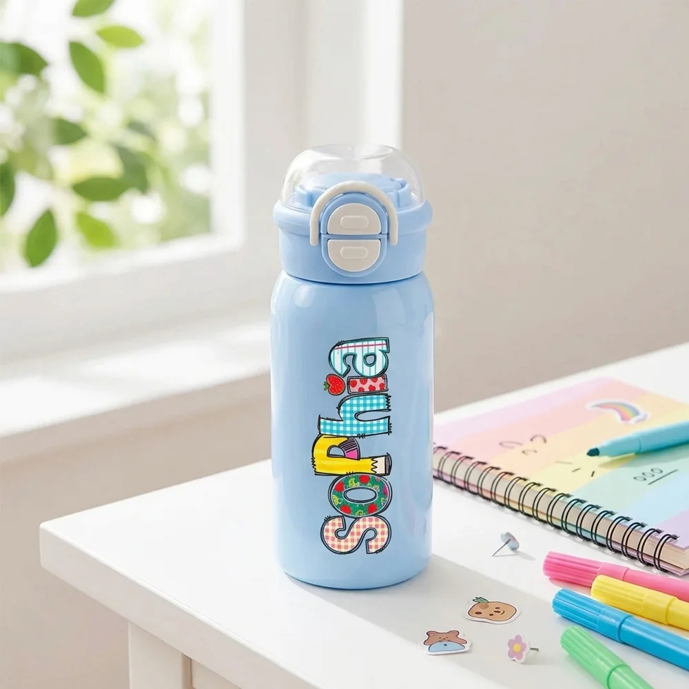 Custom Name Kids Insulated Water Bottle, Straw Type Stainless Steel Drinking Cup,Personalized Back‑to‑School Gift for Boys Girls view 5