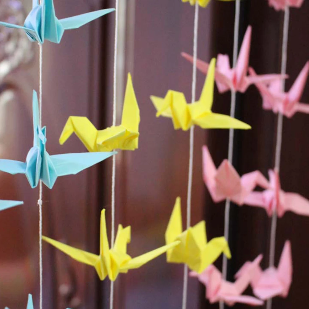 100 Pcs Paper Crane Decoration Hanging Folding Paper Crane Folding DIY Craft Premium Material Wedding Home Drawing Toys