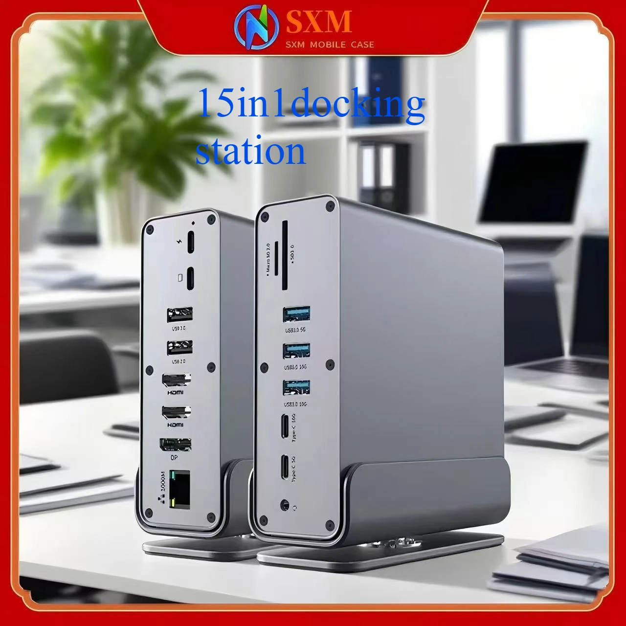 

Type-C docking station 15-in-1 compatible with Thunderbolt 4 Gigabit Ethernet port desktop vertical USB multi-interface splitter