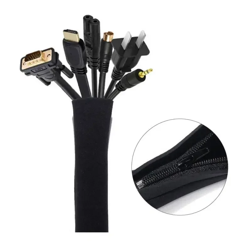 Zipper Cable Sleeve Wire Cable Management Organizer DIY Neoprene 50*11CM Sleeve Wire Protector  for TV Computer Office Home