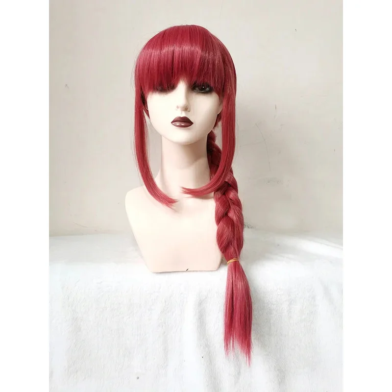 ماكيما أنيمي COS 70 سنتيمتر طويل أحمر مضفر تأثيري مقاومة للحرارة الشعر هالوين شعر مستعار للحفلات + غطاء شعر مستعار