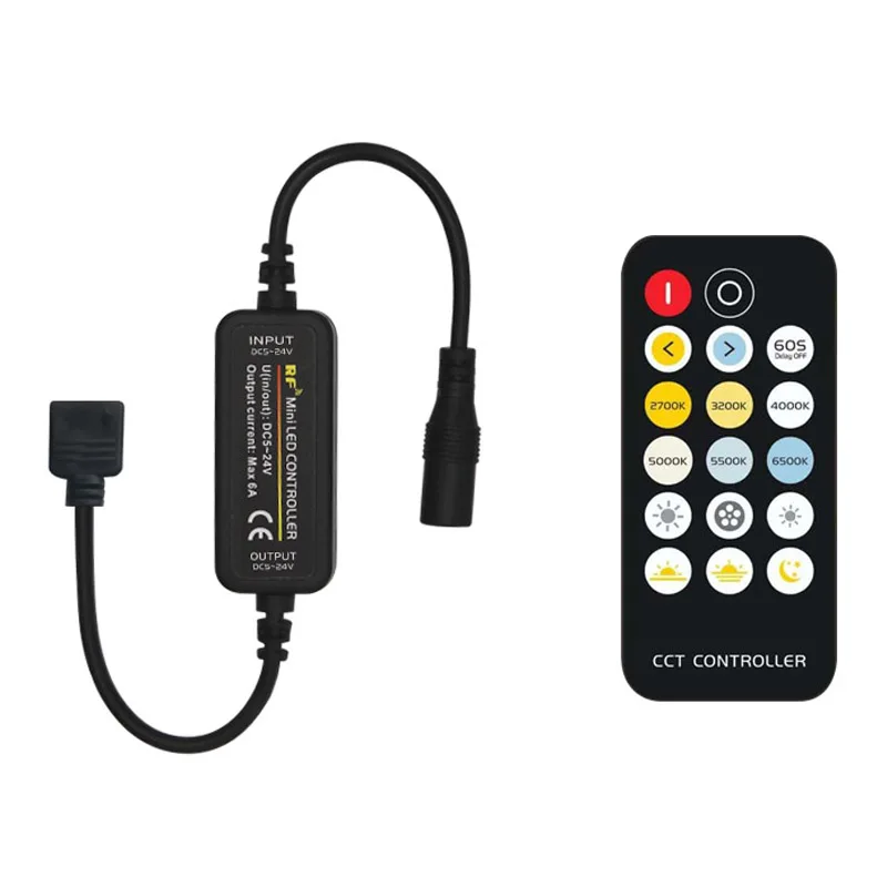 DC 5V-24V CCT Black Controller Dimmer for LED Strip Lighting RF+17-key Remote Control Connect Adjustment Switch