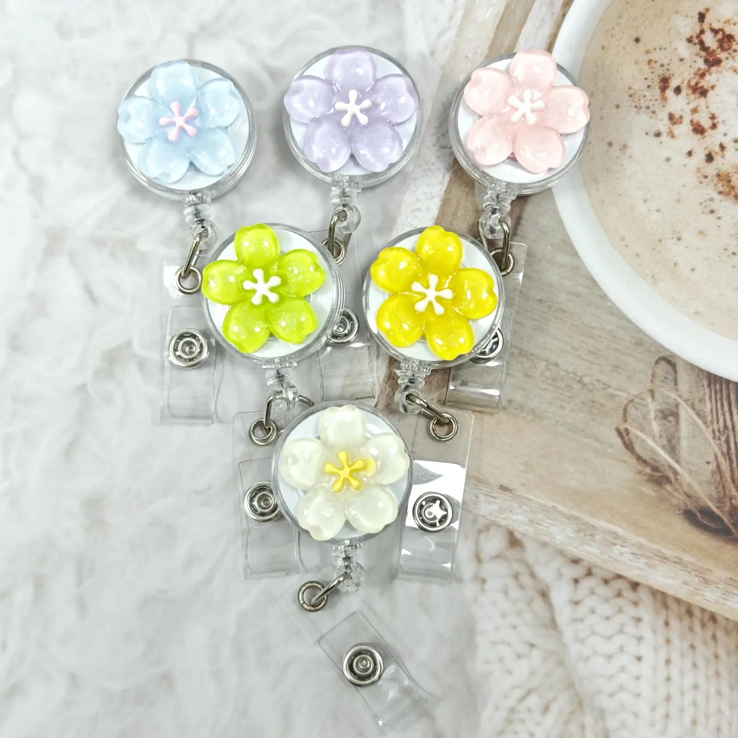 Lovely Flower Series Retractable Badge Reel ID Clip for Clerks Doctors Students Cross-Border Popular Accessory