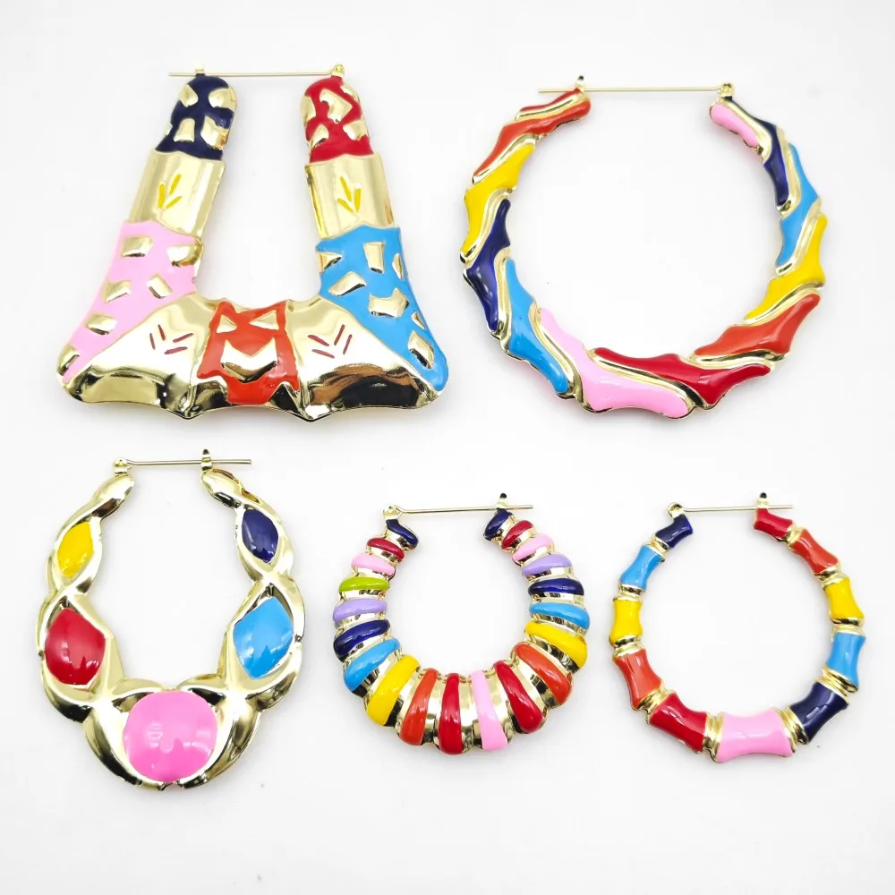 DOREMI Fashion Women Summer Holiday Earring Hoop Enamel Colorful Earrings Plain Hoops Color Earring