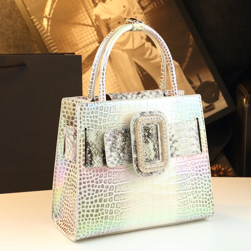 

Американский ретро модный дизайн красочный крокодиловый узор женская сумка большой вместимости новая портативная сумка на плечо с квадратной пряжкой