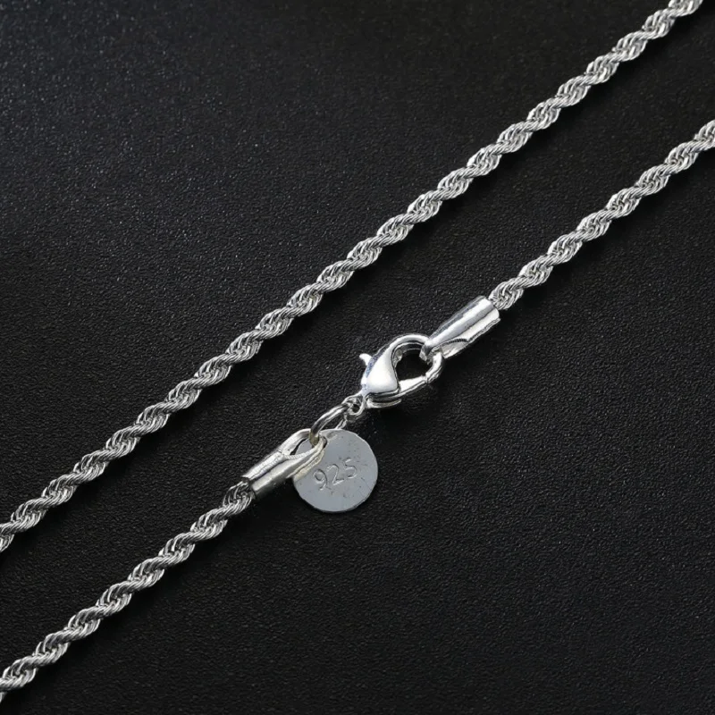 40-75cm 925 Sterling Silver 2MM Twist Chain Necklace for Woman Men Fashion Designer Party Wedding Accessories Jewelry Gift