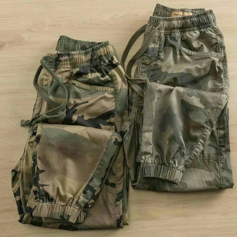 Pantaloni da lavoro in cotone a gamba dritta mimetica da uomo Pantaloni lunghi autunnali larghi in puro cotone giovanile