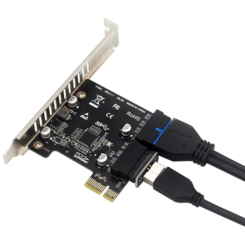 PCIE Expansion Card PCI-E X1 To USB3.0 Dual 19/20PIN Interface Line Chassis Front Expansion Card