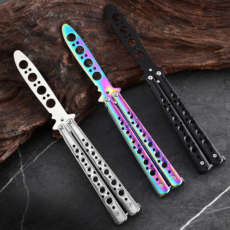 Unsharpened folding butterfly knife, portable stainless steel pocket trainer, outdoor game training tool, 1 folding knife