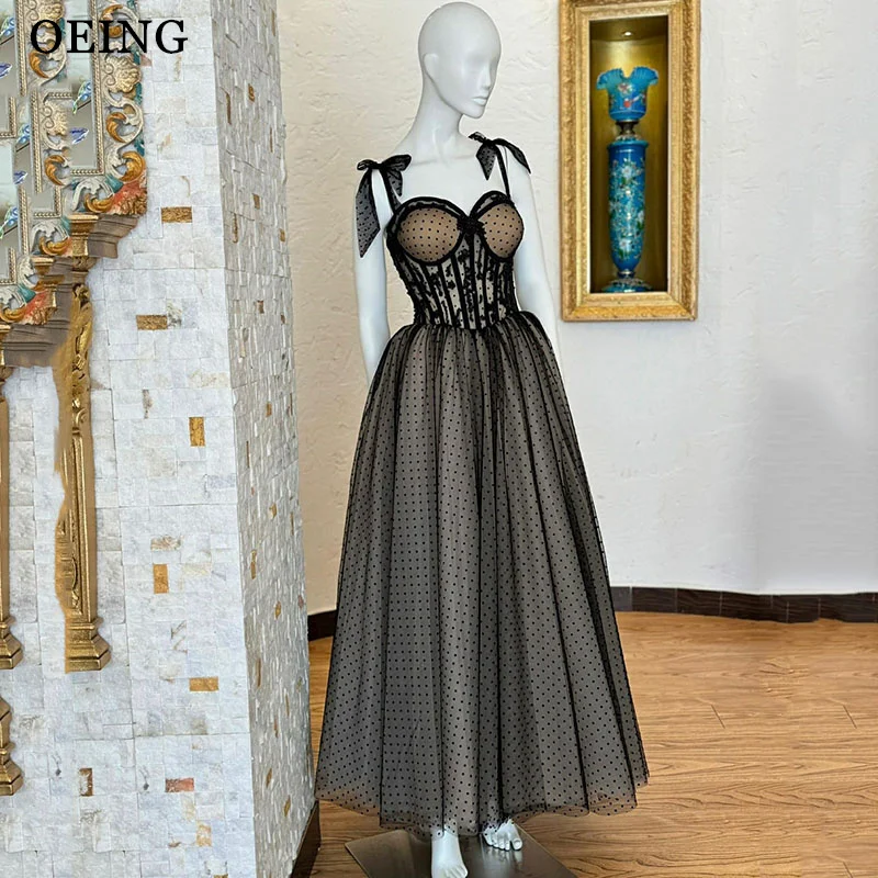 

OEING Charming A-Line Prom Dresses Sweetheart Polka Dot Illusion Draped Party Gowns Ankle Length Party Dresses Customized
