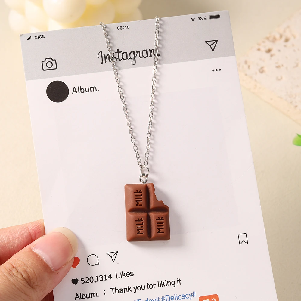 Aihua Neue süße Schokoladen-Halskette für Frauen und Mädchen, handgefertigt, modische Simulation von Lebensmitteln, Schokoladen-Halskette, trendiger Schmuck, Geschenke – Detail 1
