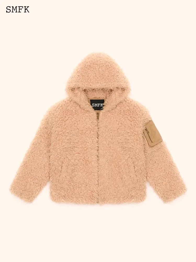 SMFK Fur Hoodie Explorer Outdoor Lamb Fleece Plush Thick Warm Jacket Women\'s Faux Fur Loose Casual Autumn Winter Cardigan Coat